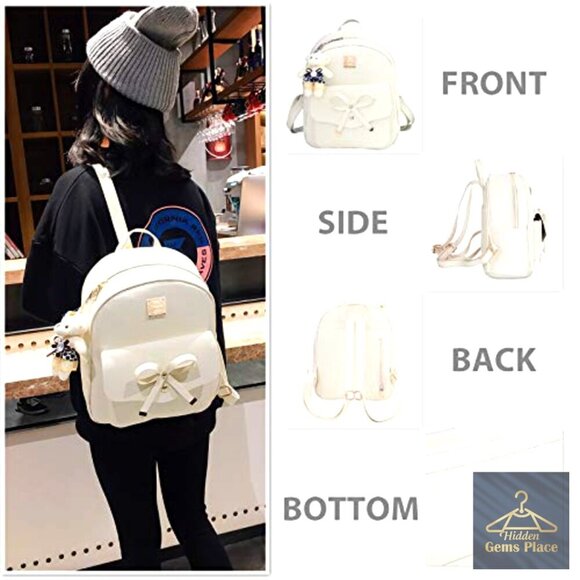 Mini Leather Backpack Purse with Adjustable Straps, 6 Pockets, Daypack main image 7